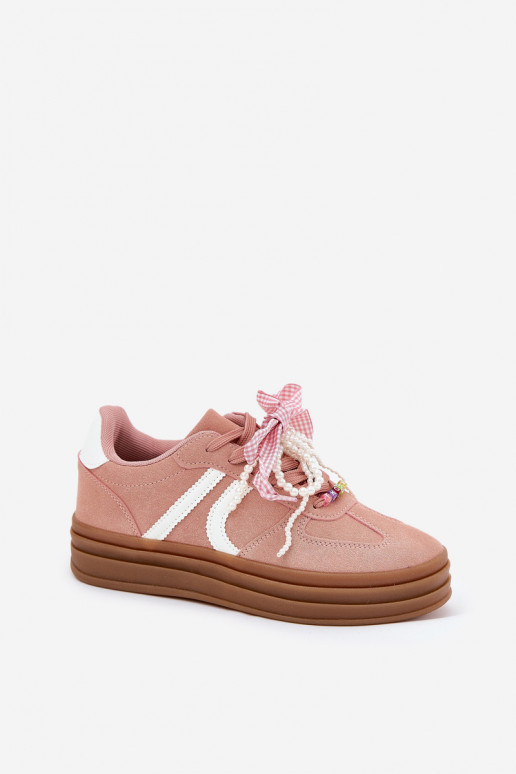 Chaussures modèle baskets Féminin avec une plateforme avec de beaux détails couleur rose Vinness Chaussures modèle baskets Féminin avec une plateforme avec de beaux détails couleur rose Vinness