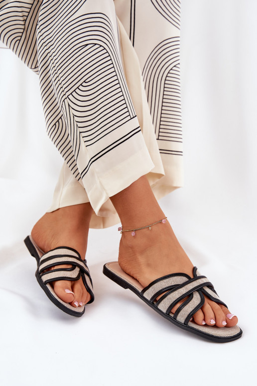 Modèle classique Chaussons Appartement pour femmes beige-couleur noire Scazze Modèle classique Chaussons Appartement pour femmes beige-couleur noire Scazze