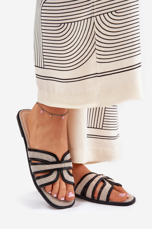 Modèle classique Chaussons Appartement pour femmes beige-couleur noire Scazze Modèle classique Chaussons Appartement pour femmes beige-couleur noire Scazze