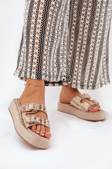 Mules femme avec plateforme et boucles en tressage couleur chaki Limme
