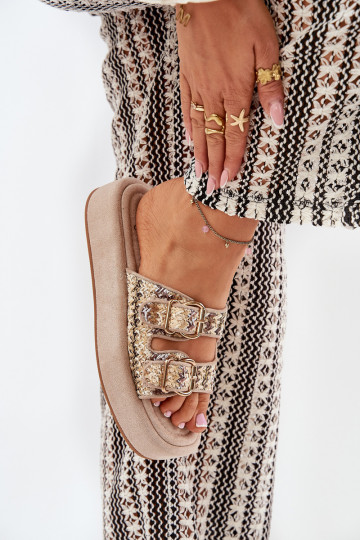 Mules femme avec plateforme et boucles en tressage couleur chaki Limme 2