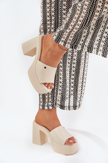 Mules femme en éco-cuir avec talons et plateforme couleur ivoire Tamirella 2