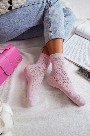 Chaussettes femmes avec éléments en dentelle couleur rose