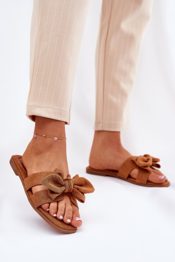 Chaussons Femme à semelle plate avec nœuds couleur marron Tobin 2