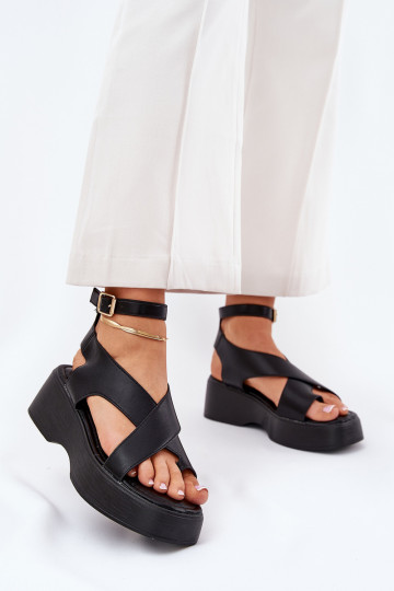 Sandales Femme à plateforme et compensées en simili cuir couleur noire Tenzorus 2