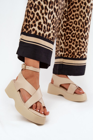 Sandales Femme à plateforme et compensées en simili cuir couleur sable Tenzorus