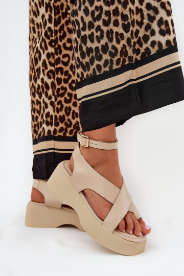 Sandales Femme à plateforme et compensées en simili cuir couleur sable Tenzorus 2
