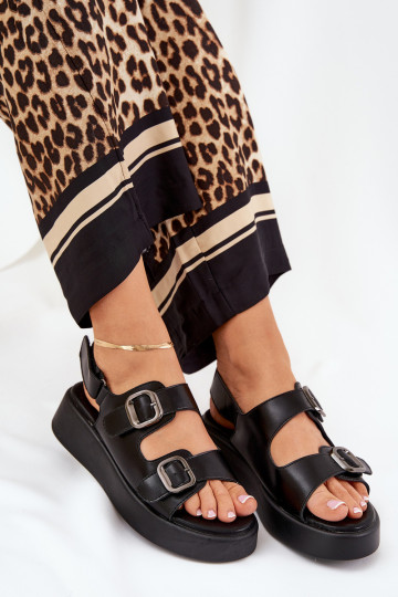 Sandales Femme à plateforme et compensées avec boucles couleur noire Genorre