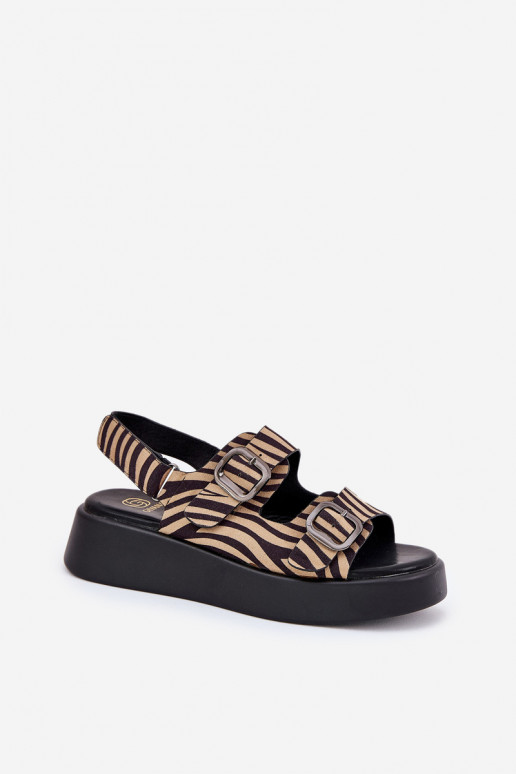 Sandales pour femmes avec une plateforme I Koturnie avec boucles Zebra beige-couleur noire Genorre Sandales pour femmes avec une plateforme I Koturnie avec boucles Zebra beige-couleur noire Genorre