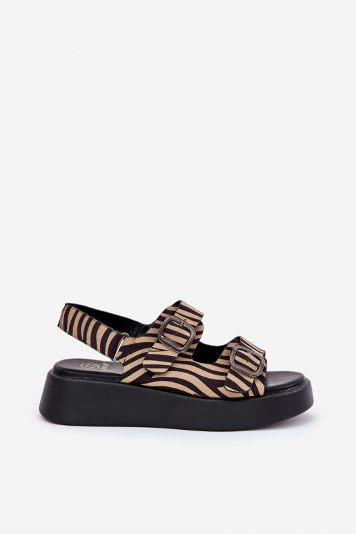 Sandales pour femmes avec une plateforme I Koturnie avec boucles Zebra beige-couleur noire Genorre Sandales pour femmes avec une plateforme I Koturnie avec boucles Zebra beige-couleur noire Genorre