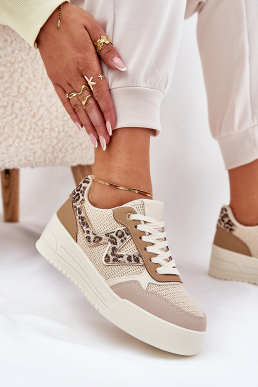 baskets Féminin avec une plateforme avec des motifs en fourrure de léopard couleur kaki Lorori baskets Féminin avec une plateforme avec des motifs en fourrure de léopard couleur kaki Lorori