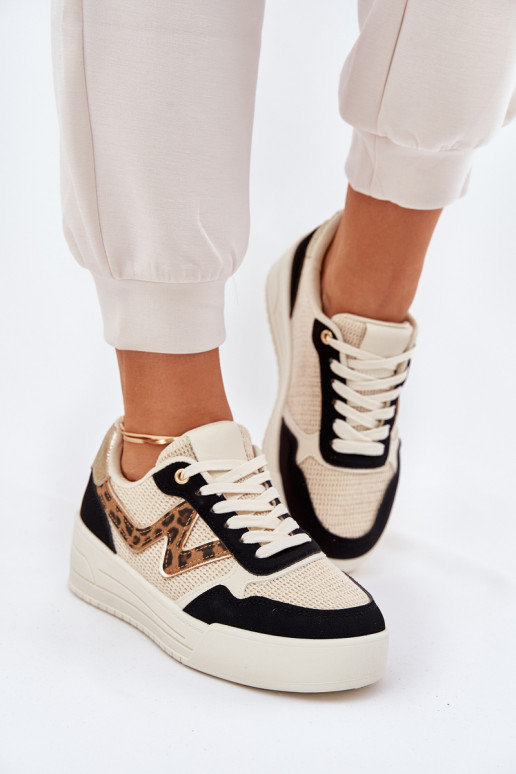 baskets Féminin avec une plateforme avec des motifs en fourrure de léopard couleur noire Lorori