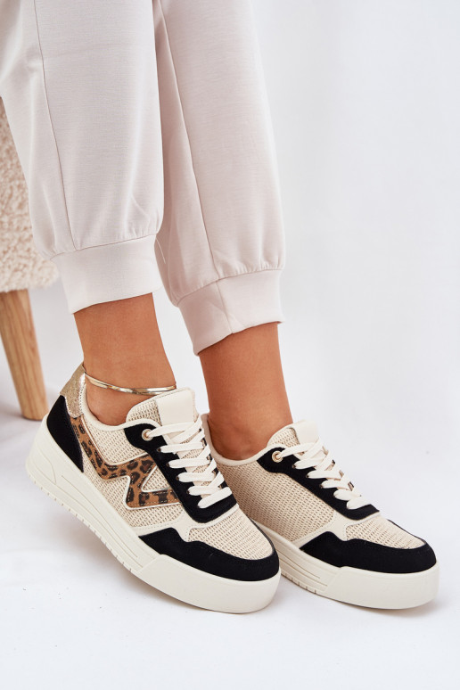 baskets Féminin avec une plateforme avec des motifs en fourrure de léopard couleur noire Lorori