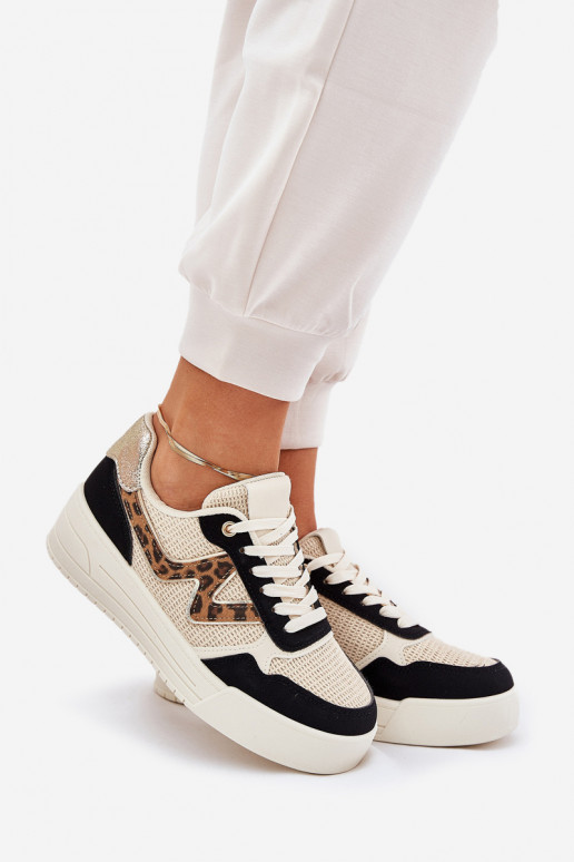 baskets Féminin avec une plateforme avec des motifs en fourrure de léopard couleur noire Lorori