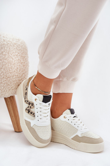 baskets Féminin avec une plateforme avec des motifs en fourrure de léopard beige Lorori