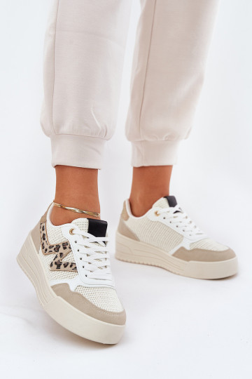 baskets Féminin avec une plateforme avec des motifs en fourrure de léopard beige Lorori 2