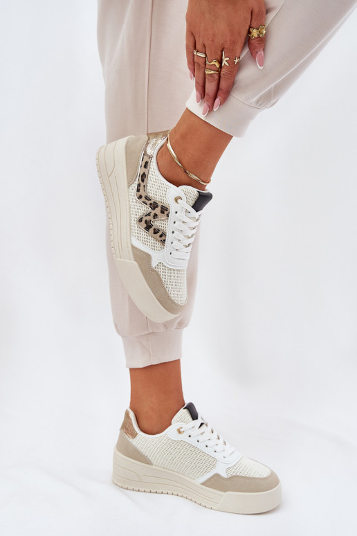 baskets Féminin avec une plateforme avec des motifs en fourrure de léopard beige Lorori