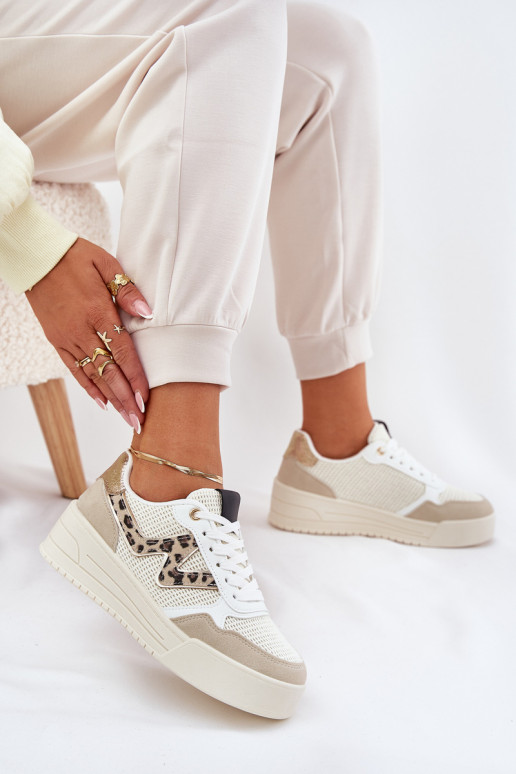baskets Féminin avec une plateforme avec des motifs en fourrure de léopard beige Lorori