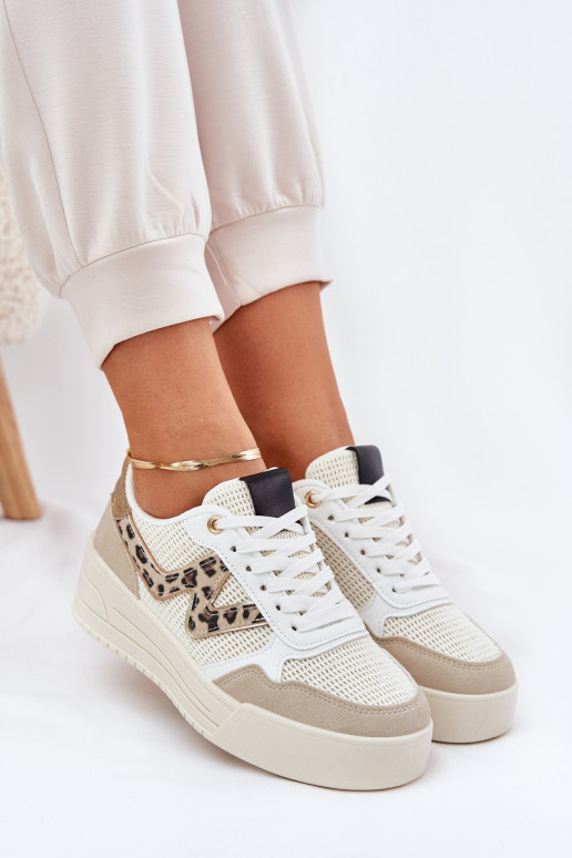 baskets Féminin avec une plateforme avec des motifs en fourrure de léopard beige Lorori