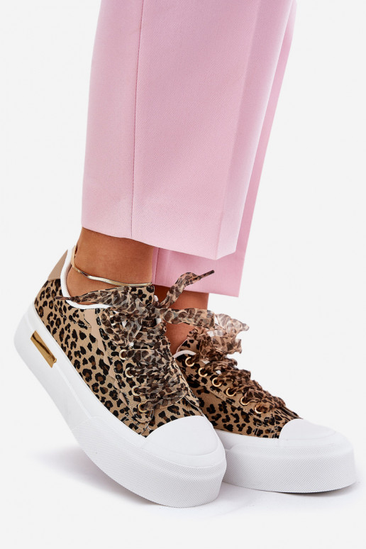 Chaussures de loisirs avec une plateforme Avec des décorations Laçagem avec des motifs en fourrure de léopard marron Zidora Chaussures de loisirs avec une plateforme Avec des décorations Laçagem avec des motifs en fourrure de léopard marron Zidora