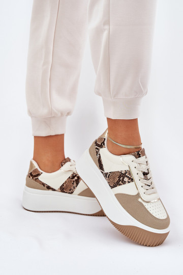 Chaussures modèle baskets Féminin avec une plateforme Motif animalier beige Telanila 2