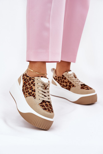 Chaussures modèle baskets Féminin avec une plateforme avec des motifs en fourrure de léopard beige Tamorniel 2