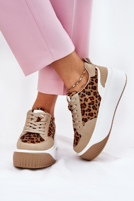 Chaussures modèle baskets Féminin avec une plateforme avec des motifs en fourrure de léopard beige Tamorniel