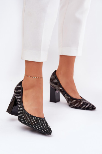 Chaussures décorées en filet avec talons Vinceza 62211 noires
